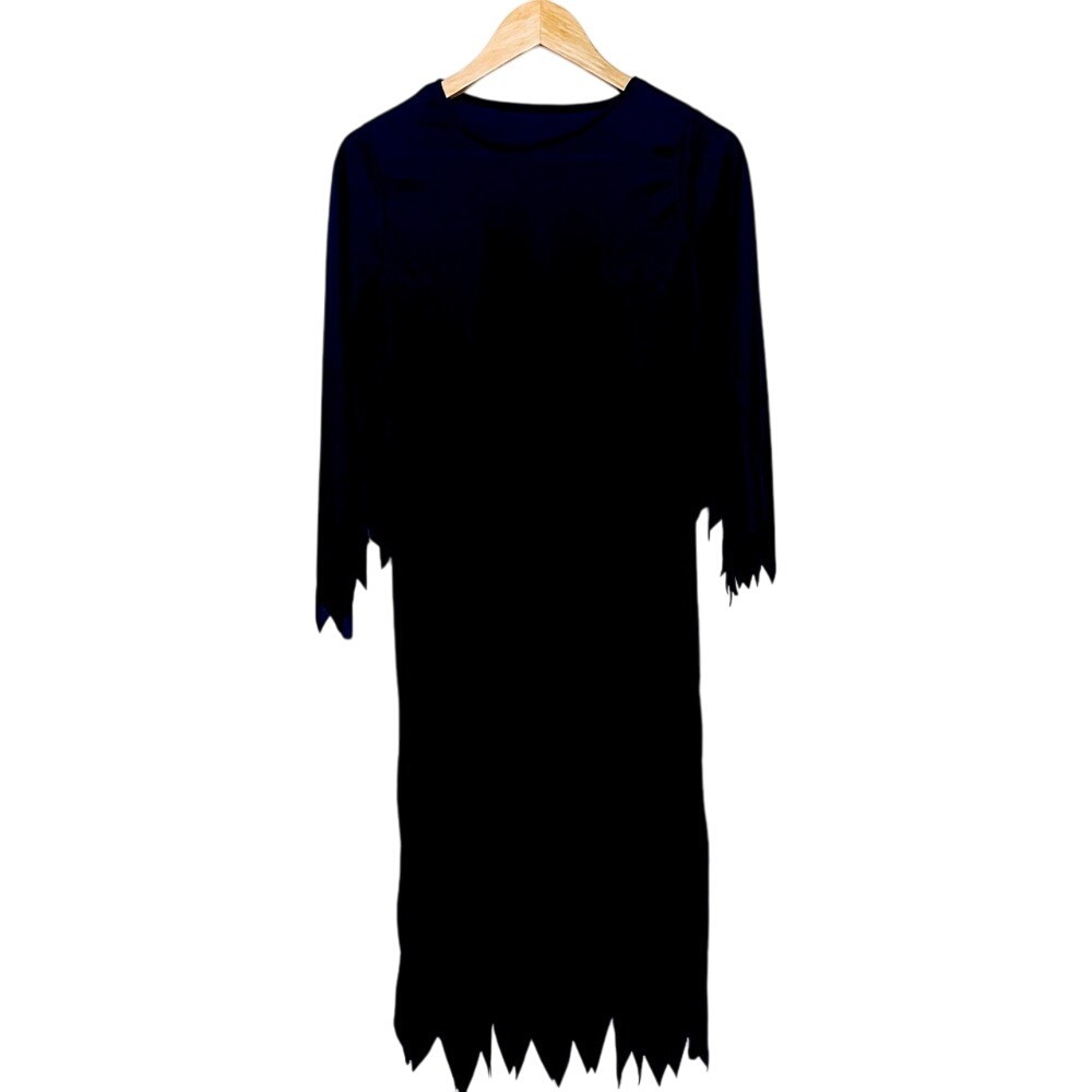 NEW Black Halloween Dress with Jagged Cut Bat Wing Sleeves &‎ Hem Size Large